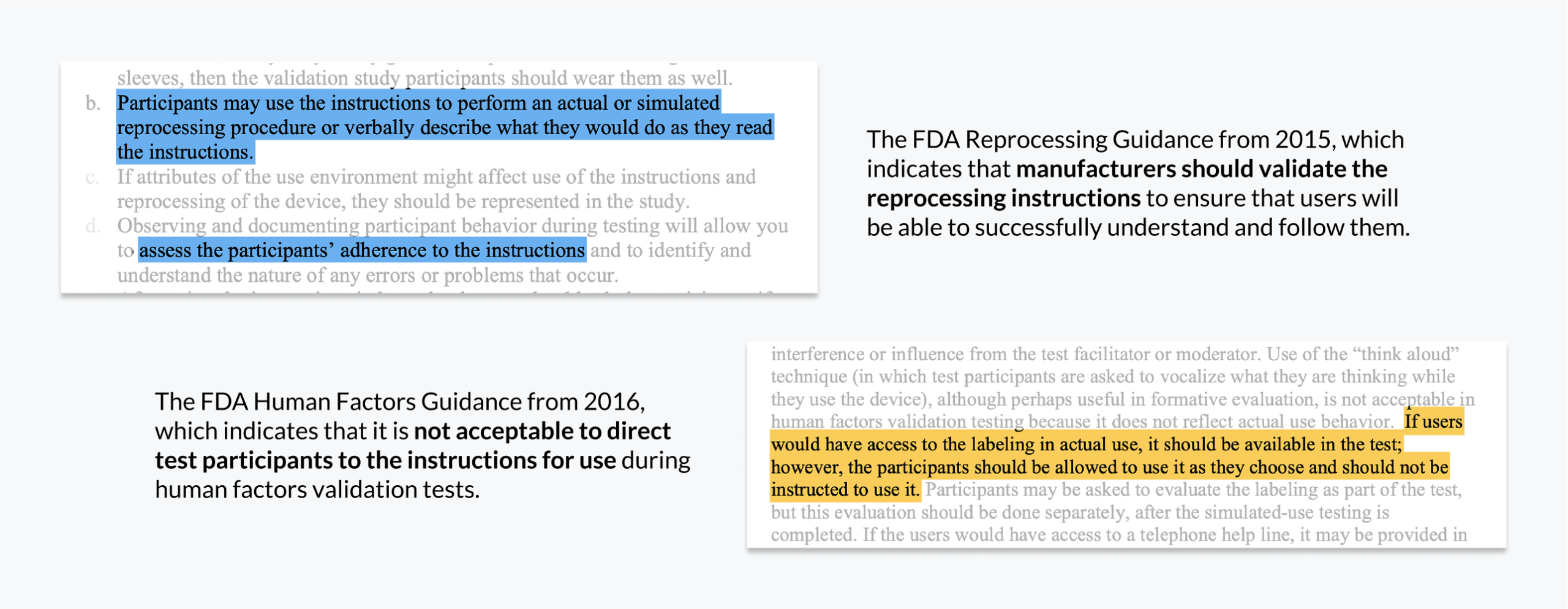 Image of two sections of FDA Guidances from 2015 and 2016. The text reads,